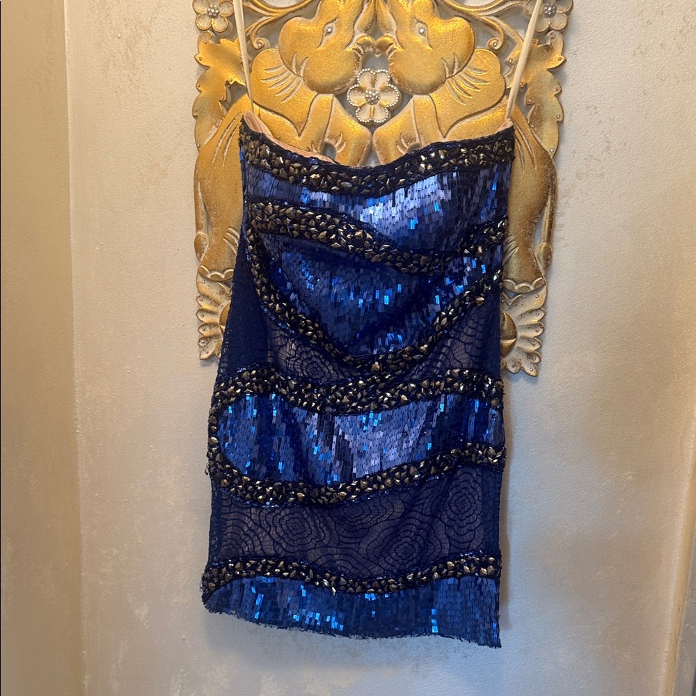 Jovani Strapless Blue Sequin Dress